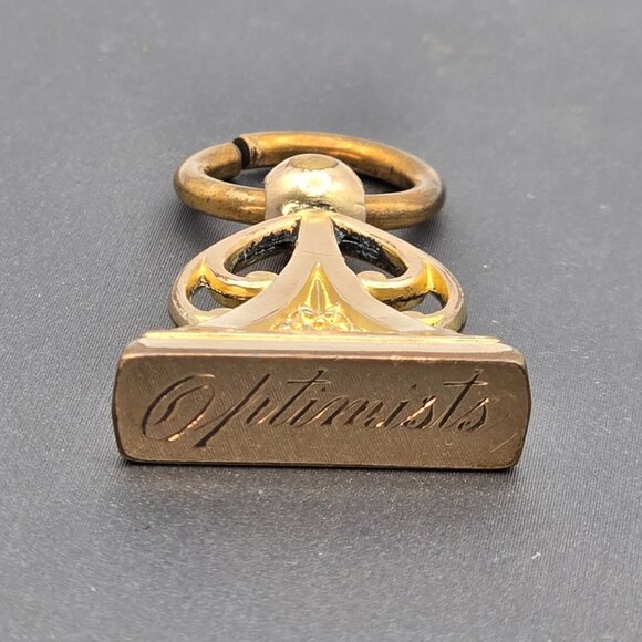 Antique Victorian Gold-Fill Fob Seal 'Optimists' Engraving Openwork Pendant Char - Picture 3 of 8